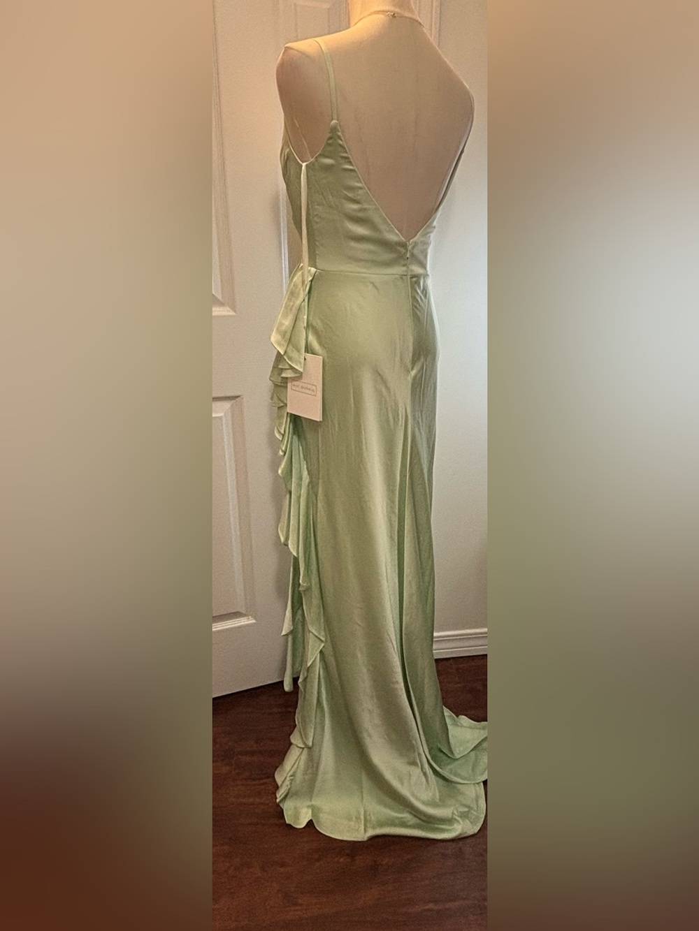 IEENA For Mac Duggal Pistachio Green Ruffle Asymmetrical Satin Eve Gown #67815 - Picture 6 of 13